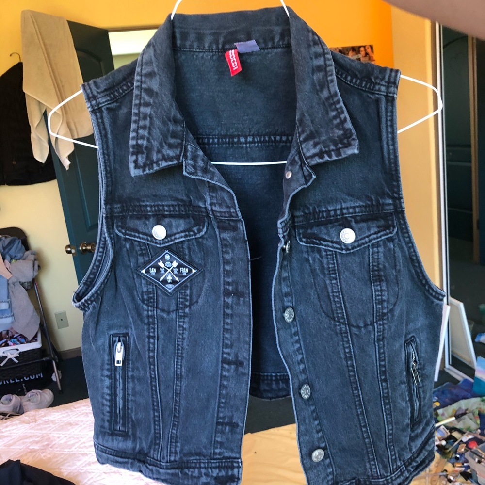 Divided black denim vest